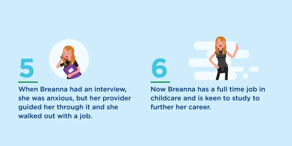 Breanna's JobActive Journey – Breanna was anxious about her interview but her provider helped guide her through it. Now Breanna has a full-time job in childcare and is keen to study to further her career