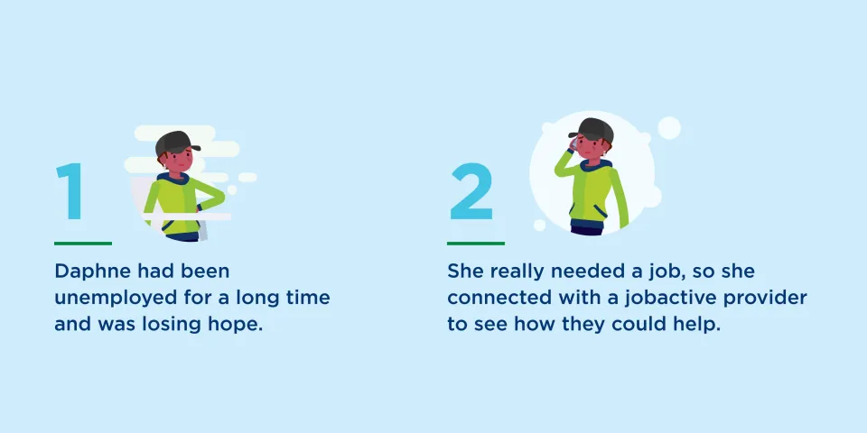 Daphne's JobActive journey – she was unemployed for a long time and was losing hope, so she connected with a Jobactive provider