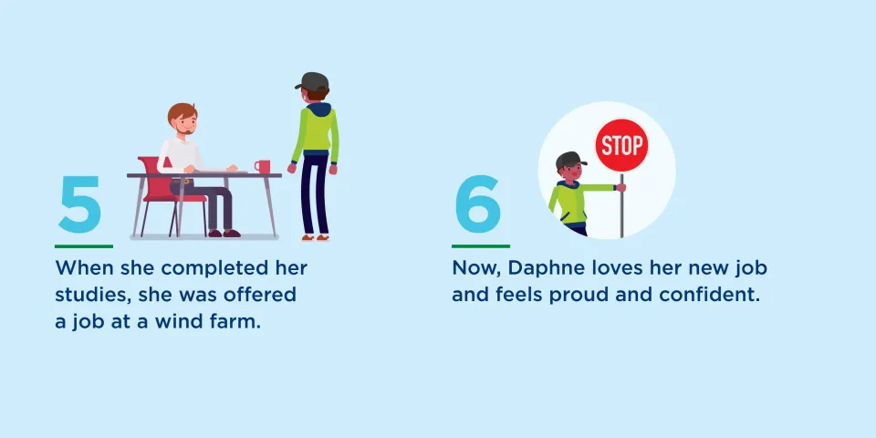 Daphne's JobActive journey – she completed her studies and was offered a job at a wind farm which she loves. She now feels proud and confident