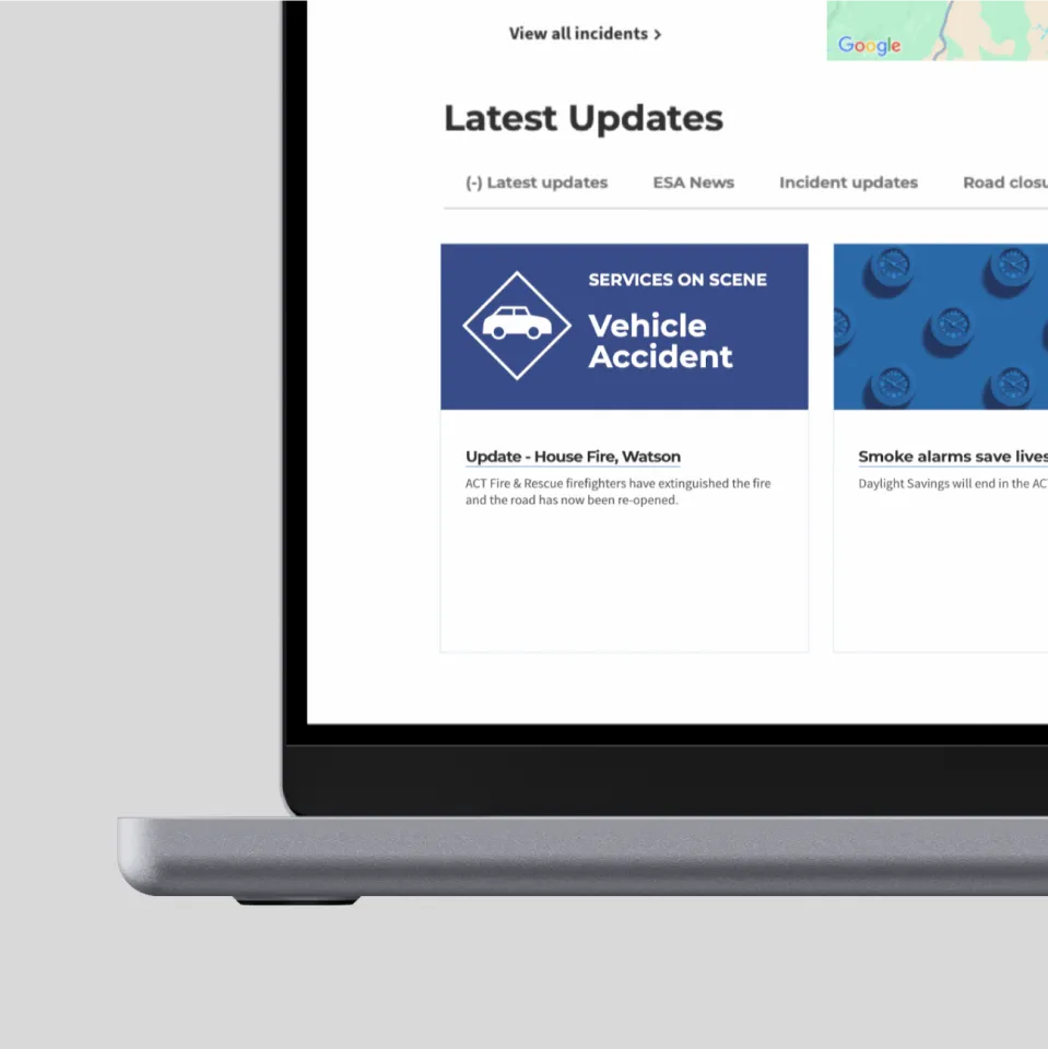A close up of the ESA website's 'Latest Updates' section featuring updated alert banners