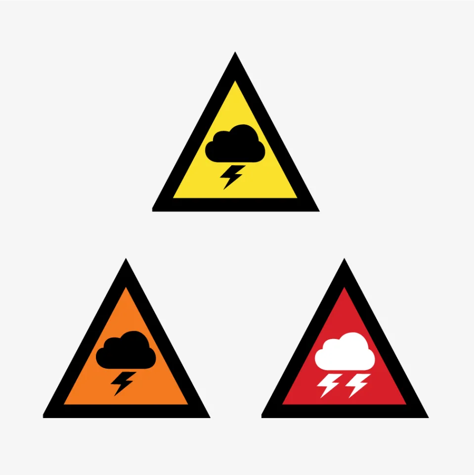 The three redesigned storm hazard icons 
