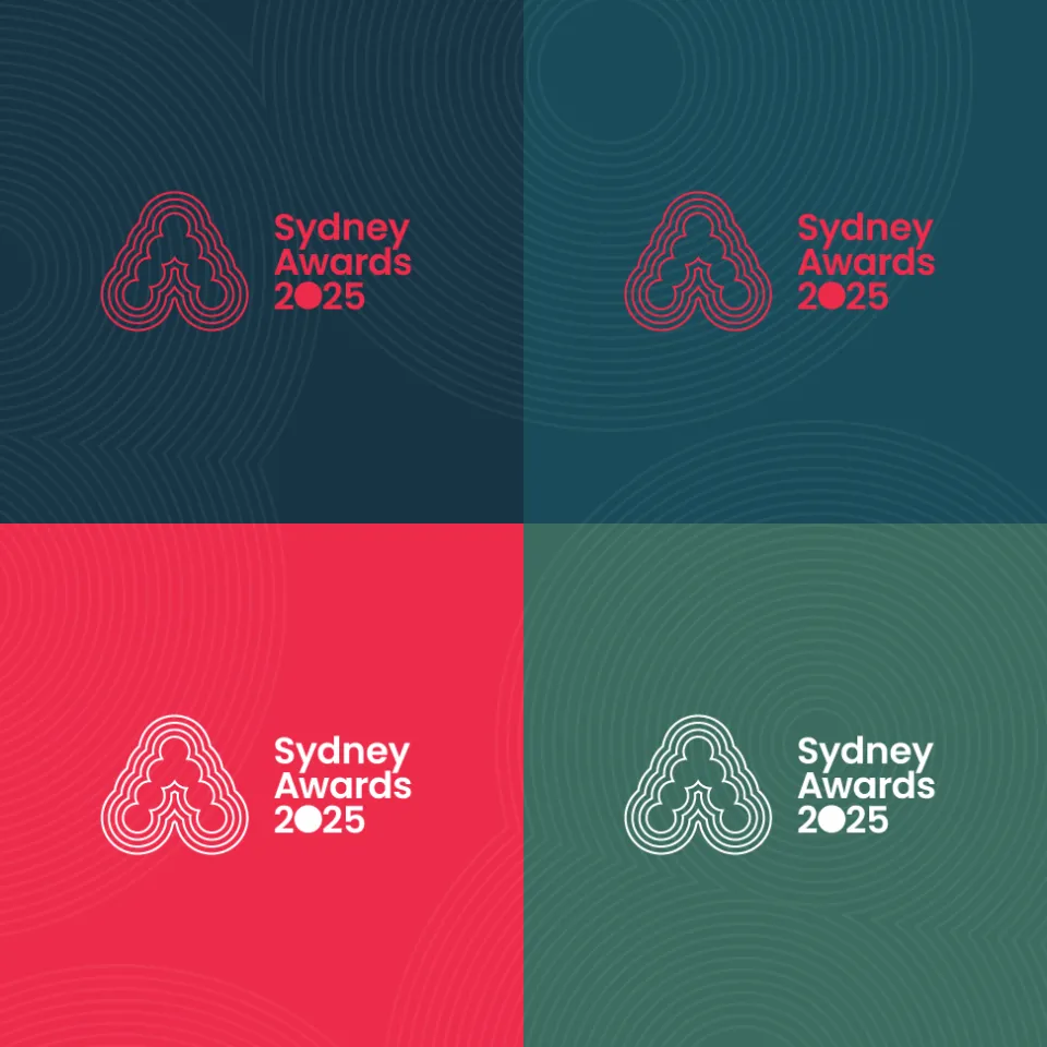 Sydney Awards logos on different colour backgrounds