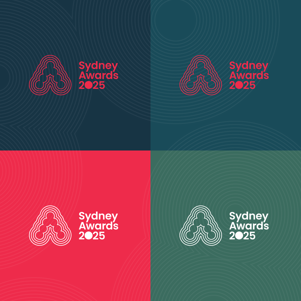 Sydney Awards logos on different colour backgrounds