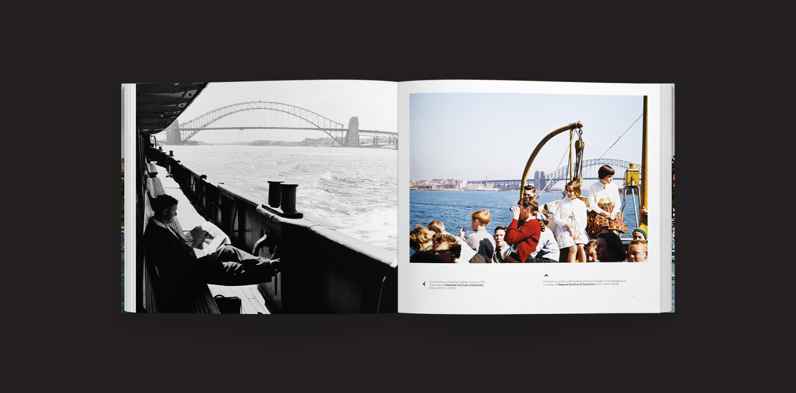 A Spread from Sydney Harbour Ferries on a charcoal background