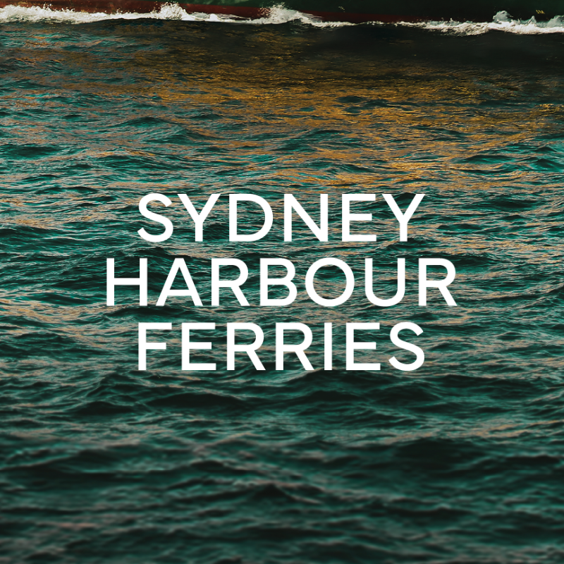 Sydney Harbour Ferries logo on an image of the ocean